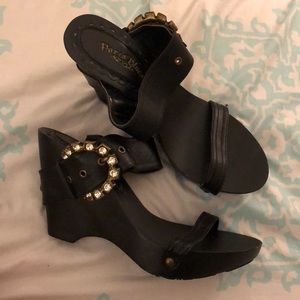 Paris Blues Rhinestoned Buckle Wedges